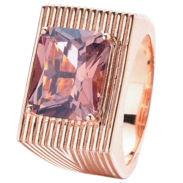 925 Lab-Created Pink Morganite Rose Gold Plating Silver Solitaire Ring 