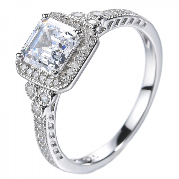 7.0mm Princess Cut Clear CZ Simulated Diamond Sterling Silver Wedding Ring 