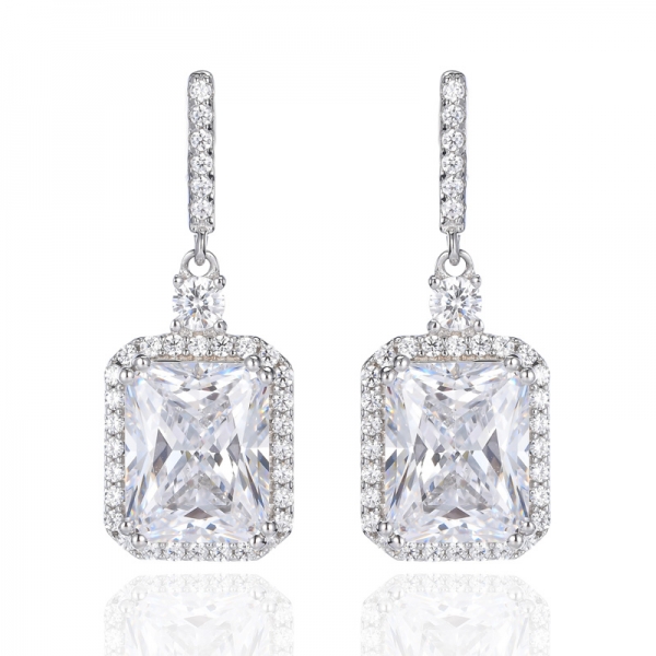 Fancy White Cubic Zirconia 925 Rhodium Plating Silver Bridal Earrings 