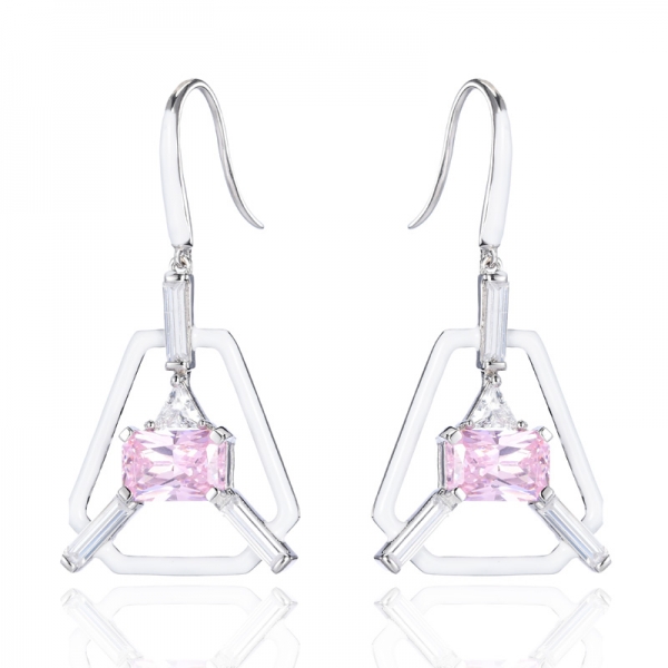 925 White Enamel Diamond Pink Cubic Zirconia Rhodium Plating Silver Earrings 