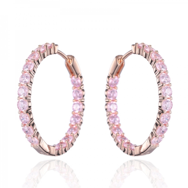 925 Round Pink Cubic Zirconia Rose Gold Plating Silver Hoop Earrings 