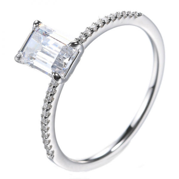 Emerald Cut Simulated Diamond Silver Engagement Ring 