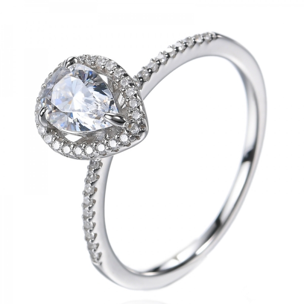 Sterling Silver Simulated Pear-Shaped Diamond Halo Engagement Ring 