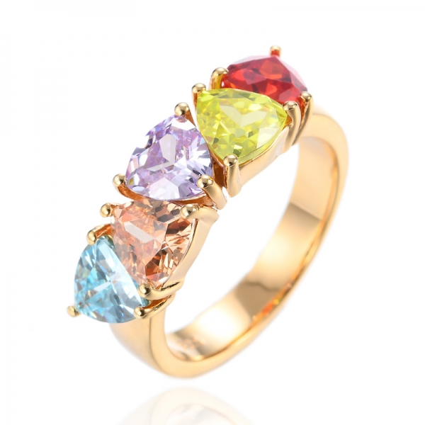 925 Triangle Multicolor Cubic Zirconia 18K Yellow Gold Plating Silver Ring 