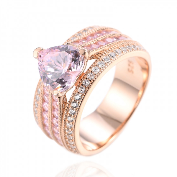 925 Heart Diamond Pink Cubic Zirconia 18K Rose Gold Plating Silver Ring 