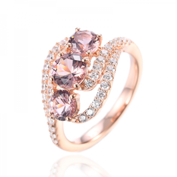 925 Lab-Created Pink Morganite And White Cubic Zircon 18K Rose Gold Silver Ring 