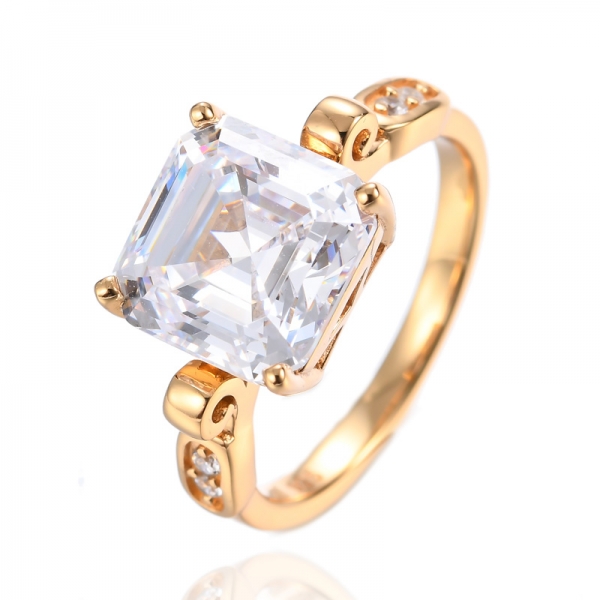 925 Asscher Cut White Cubic Zirconia 18K Yellow Gold Plating Silver Ring 