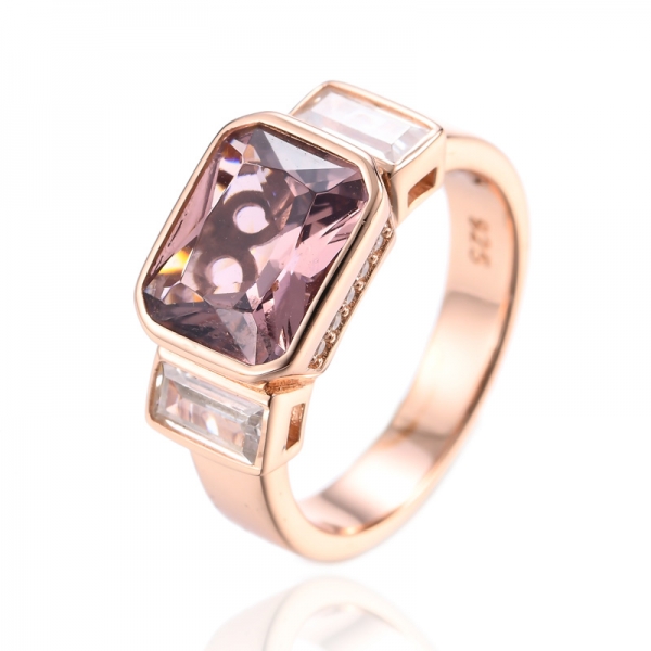 925 Lab-Created Pink Morganite Center 18K Rose Gold Plating Silver Ring 