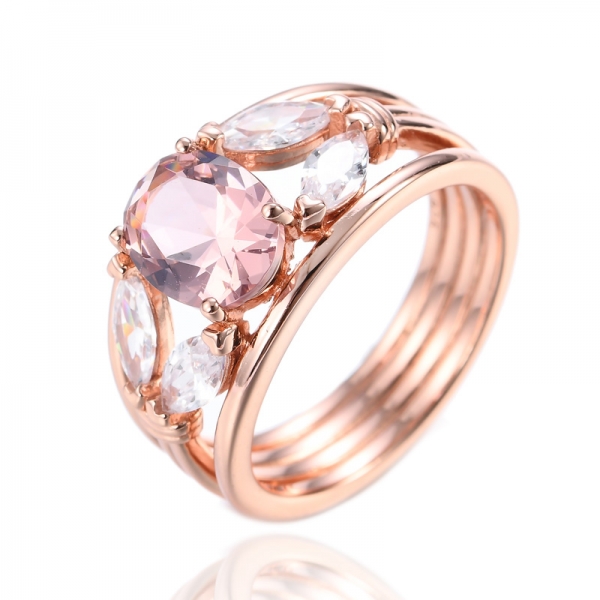 925 Oval Lab-Created Pink Morganite Center 18K Rose Gold Plating Silver Ring 