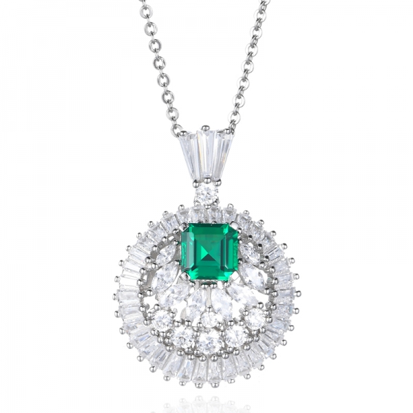 925 Sterling Silver Asscher Cut Simulated Green Emerald Pendant Set Jewelry 