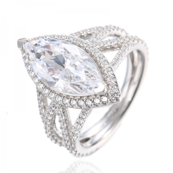 925 Mariquesa White Cubic Zirconia Center Rhodium Plating Silver Ring 