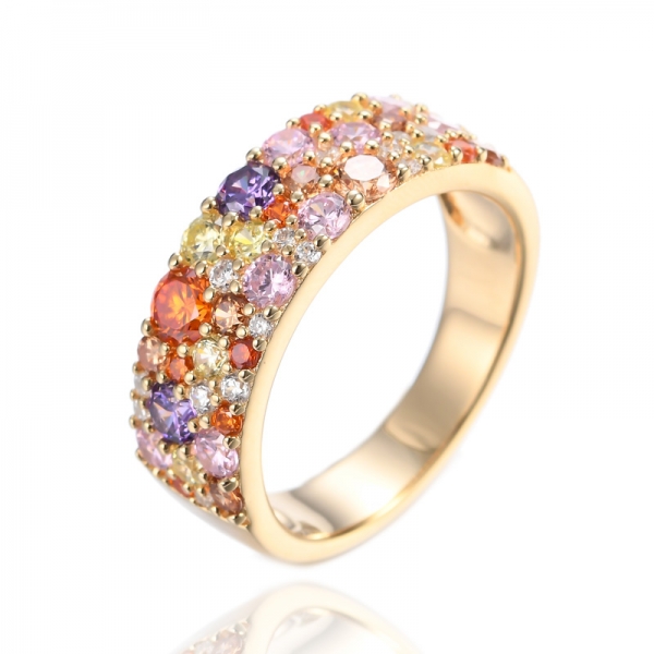 925 Multi-Color Cubic Zirconia 18K Yellow Gold Plating Sterling Silver Ring 