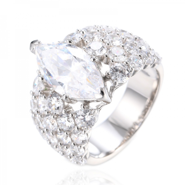 925 White Mariquesa Cubic Zirconia Center Rhodium Plating Silver Ring 