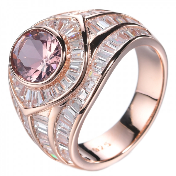 925 Sterling Silver Oval Pink Simulated Morganite Rose Gold Art Deco Engagement Ring 