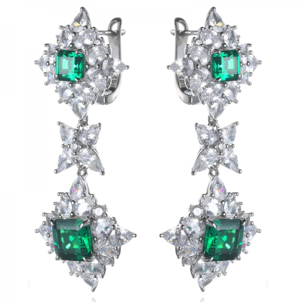 Sterling Silver Lab Simulated Green Emerald Gemstone Teardrop Dangle Earrings 