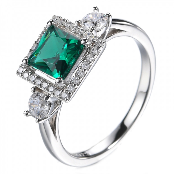 Square Shape Simulated Green Emerald & White Cubic Zirconia Halo Wedding Engagement Ring 