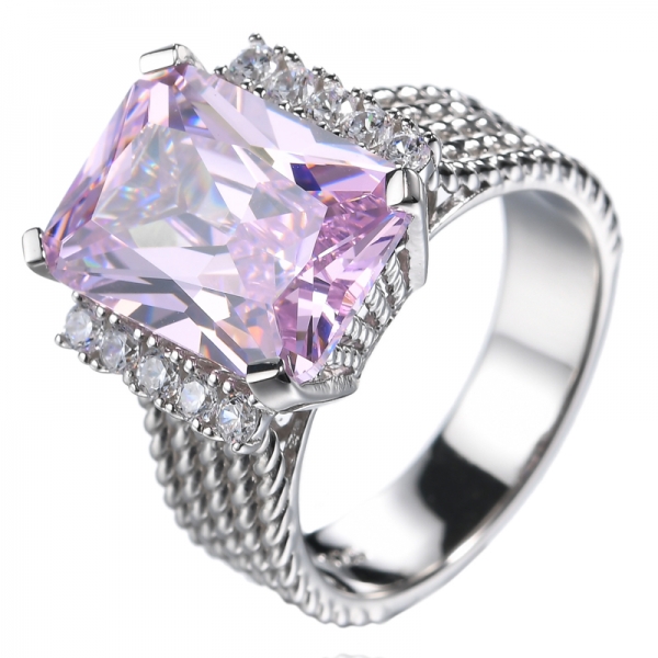 Princess Cut Pink And White Cubic Zirconia White Gold Over Sterling Silver Ring 