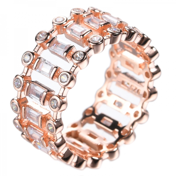 Baguette cut  Rose Gold Plated Cubic Zirconia Wide Eternity Band 