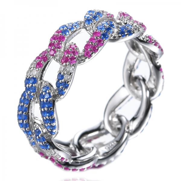 Round Sapphire&Ruby Created Gemstone infinity Crossover Swirl Anniversary Wedding Band 