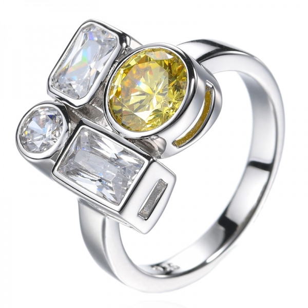 Colorful Gemstone Princess Cut Yellow Gold Engagement Wedding Ring 