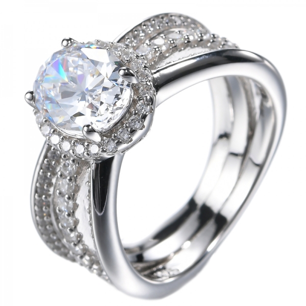 2 Ct Oval Cut Champagne CZ 2 Tone Plated Silver Engagement Ring 