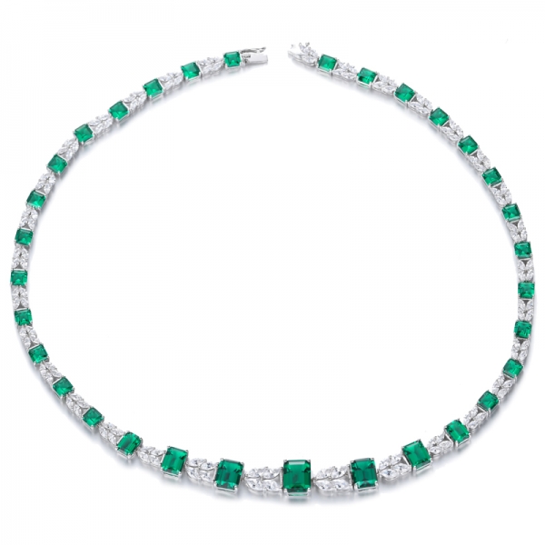 Sterling Silver Infinite Elements Created Green Emerald or Blue Sapphire Necklace 