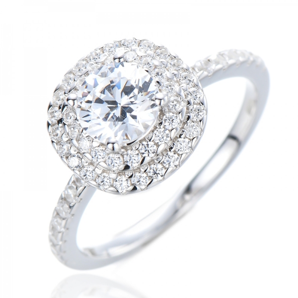 0.80 Carat (ctw) Round White Cubic Engagement Halo Bridal Ring 
