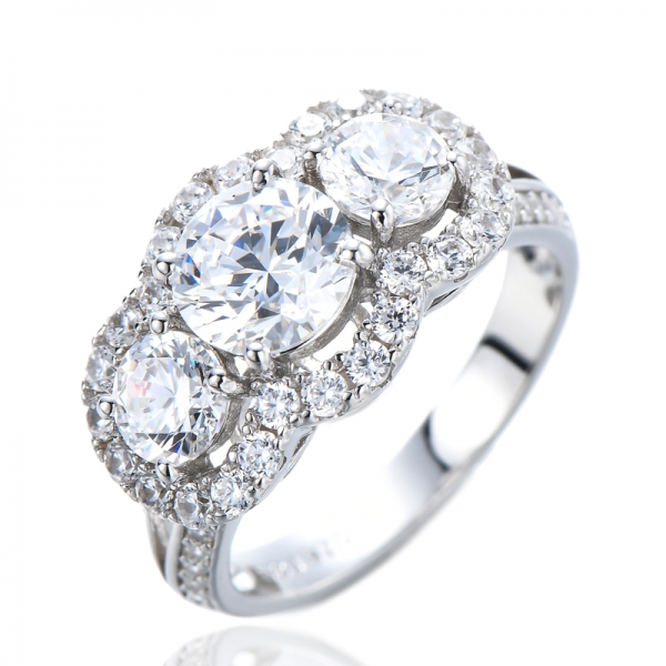1.2CT Round White Cubic Zirconia Rhodium Over Sterling Silver Halo Ring 