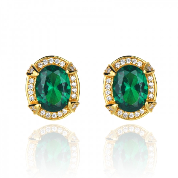 Green And White Cubic Zirconia Yellow Gold Over Sterling Silver Earrings 