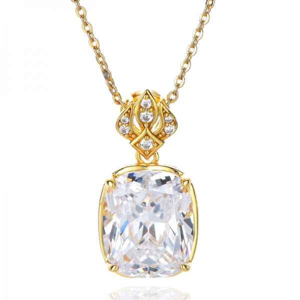 White Cushion Cubic Zirconia 18K Yellow Gold Over Sterling Silver Pendant 10.0ctw 