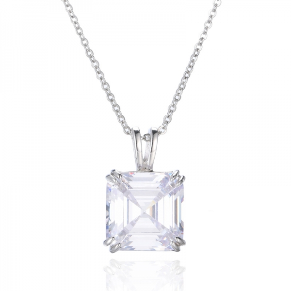 Asscher Cut 925 Silver Pendants Jewelry with AAA White CZ 