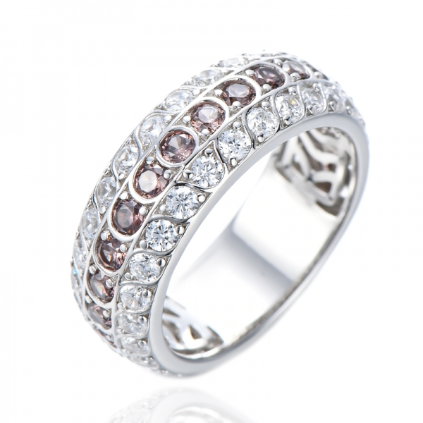 Trendy Mocha CZ Gemstone Eternity Silver Diamond Promise Rings for Women 