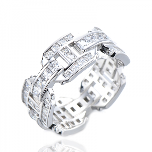 Worn With Many Outfits Princess-Cut Square Eternity Band Sterling Silver 925 With 2-tone Plated 