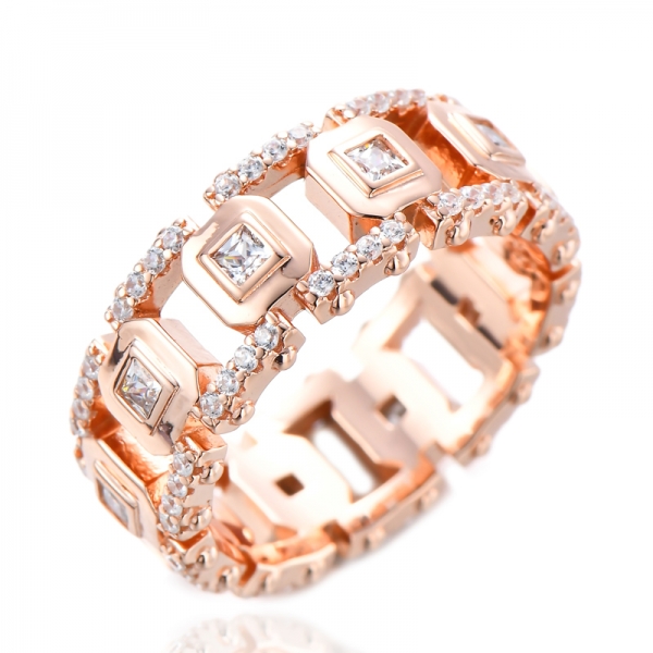 Eternity Wedding 2.0mm Square White Cubic 2-tone Plated Silver Ring for Women 