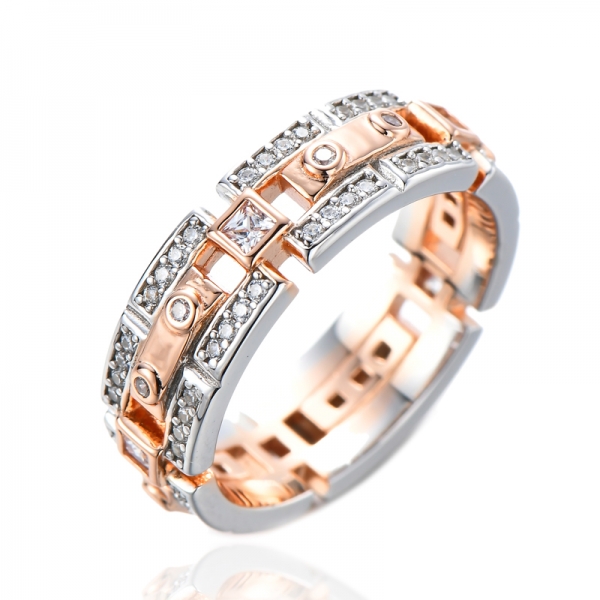 Two-Tone Gold (White/Rose) 2.0mm Square Cubic Zirconia Eternity Wedding Band 