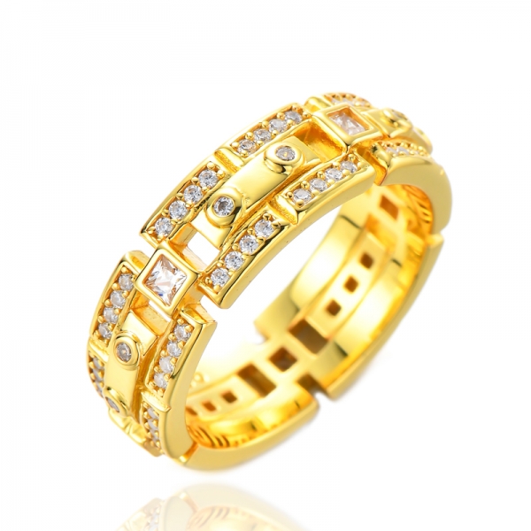 Two-Tone Gold (White/Rose) 2.0mm Square Cubic Zirconia Eternity Wedding Band 