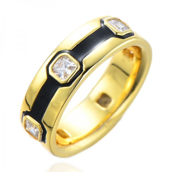 Green Enamel Rose Gold Princess Cut Silver Engagement Eternity Ring 