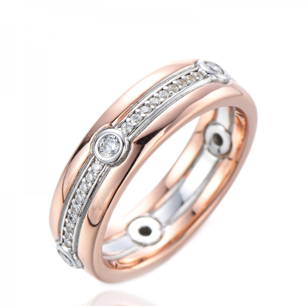 Gorgeous Cubic Zirconia White Gold/Rose Gold Plated Two-Tone Band Ring 