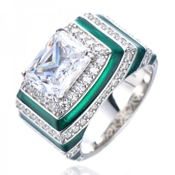Solid 925 Sterling Silver Rhodium Plated Enamel and AAA CZ Rings for Women 
