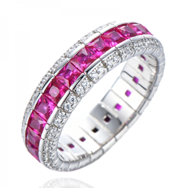 925 Silver Square Cut Multi Color CZ Eternity Band Ring 