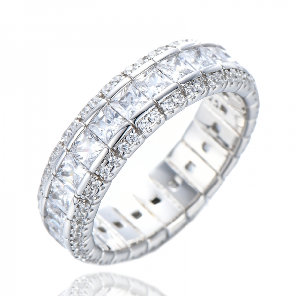 925 Silver Square Cut Multi Color CZ Eternity Band Ring 