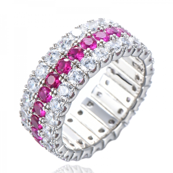 925 Sterling silver Round-Cut Rainbow Birthstone Eternity Ring 