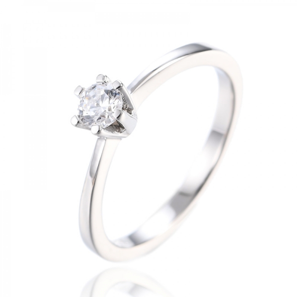 Round Brilliant Solitaire 6 Prong Engagement Ring with Slender Band 