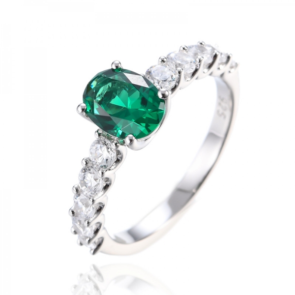 Sterling Silver Green Oval Cut Simulated Emerald Wedding Engagement Ring 