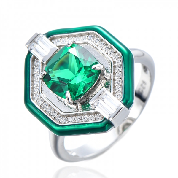 925 Sterling Silver Enamel Cushion Shape Simulated Diamond CZ Band Rings 