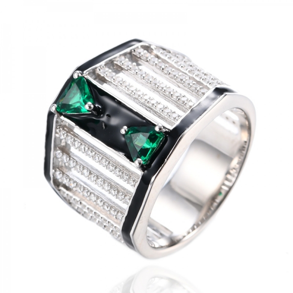 Green Enamel White Triangle Engagement Crystal Zircon Ring 