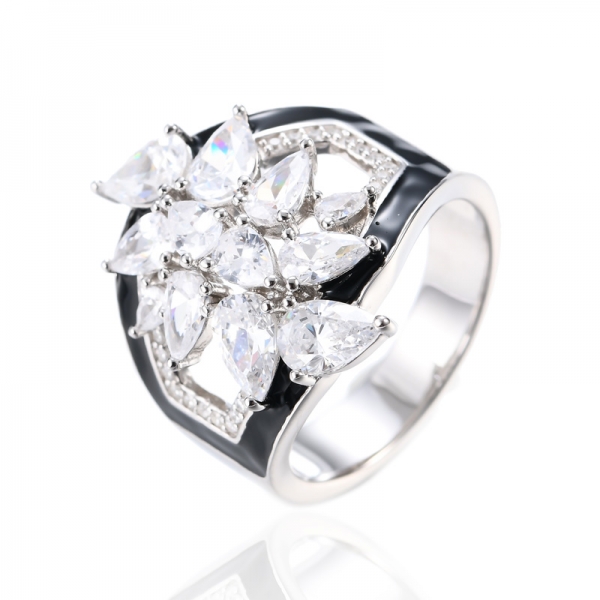 Wholesale 925 Sterling Silver Green Enamel Flower Ring for Women 