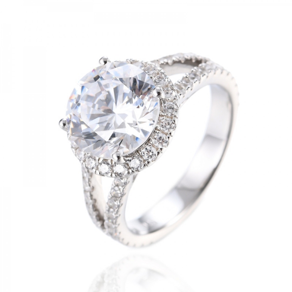 Sterling Silver Round Colorless Moissanite Engagement Ring 