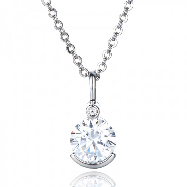 925 Sterling Silver 1 Carat Cubic Zirconia CZ Pendant Necklace 