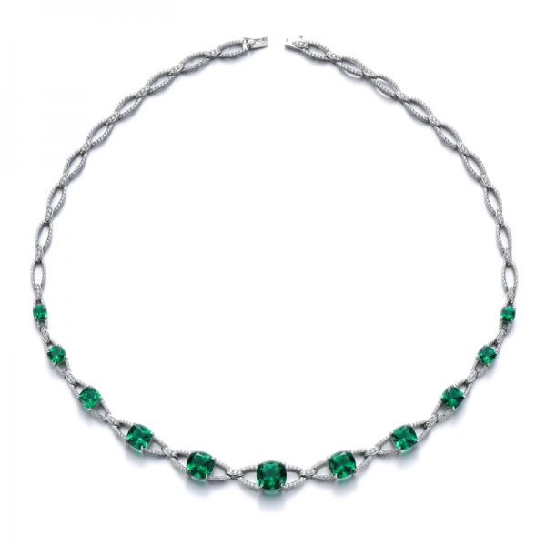 Luxury Tassel Cushion Green Emerald Cubic Zirconia Big Wedding Necklace Jewelry 
